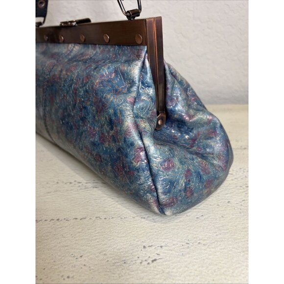 Patricia Nash Blue Embossed Floral Leather Snap Latch Doctor Style Shoulder Bag - Picture 3 of 15